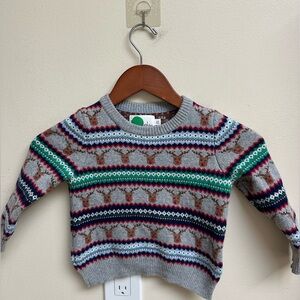 Mini Boden Gray Sweater with Reindeer Pattern